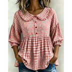 Women's Casual Gingham Print Top mysite