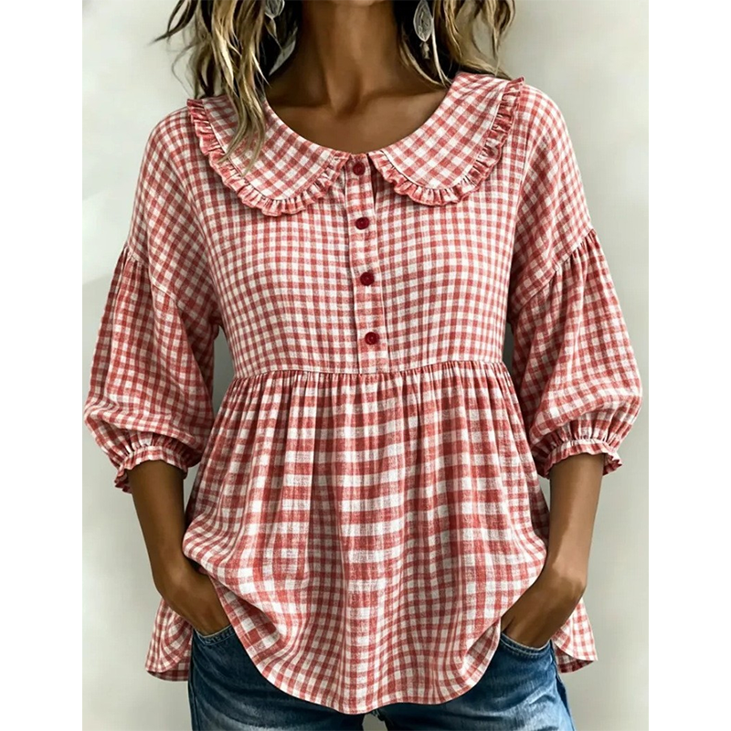 Women's Casual Gingham Print Top mysite