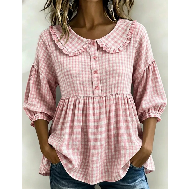 Women's Casual Gingham Print Top mysite