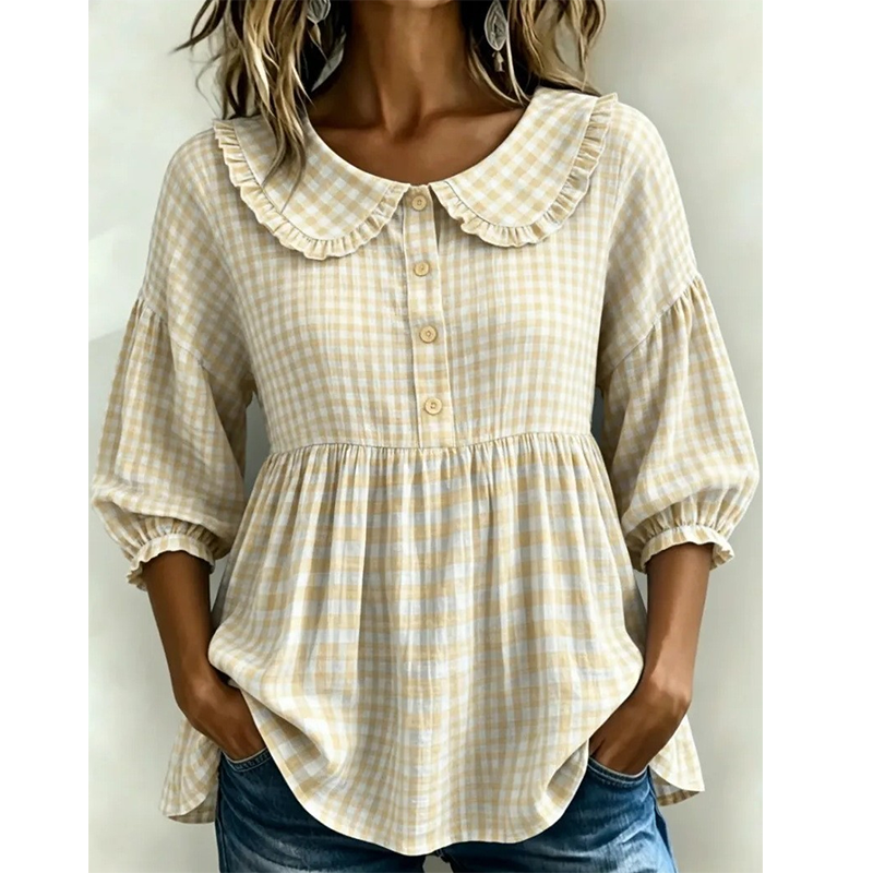 Women's Casual Gingham Print Top mysite