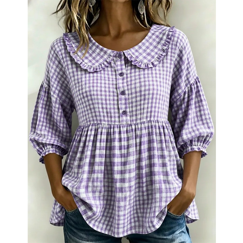 Women's Casual Gingham Print Top mysite