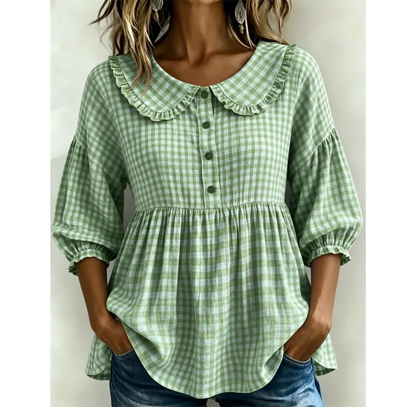 Women's Casual Gingham Print Top mysite