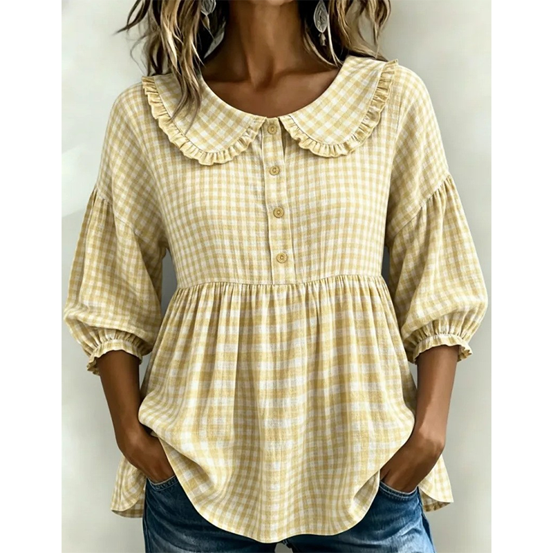 Women's Casual Gingham Print Top mysite