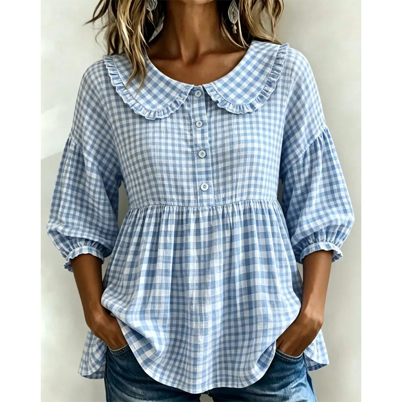 Women's Casual Gingham Print Top mysite