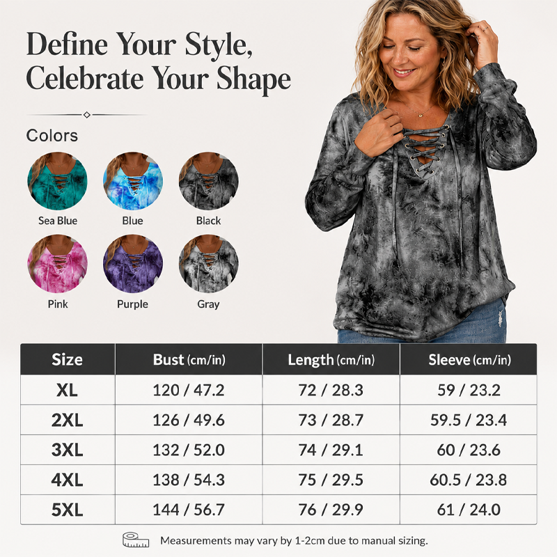 Women's Tie-Dye Printed Lace-Up V-Neck Top mysite