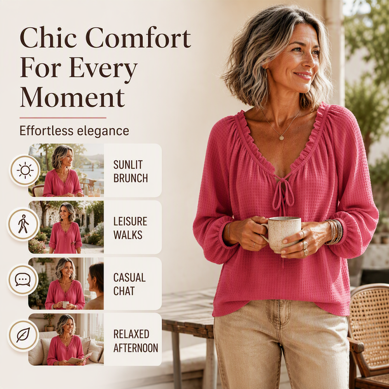 Women's Loose Ruffled Tie Neck Blouse mysite