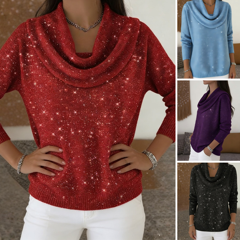 Sparkle Cowl Neck Long Sleeve Top mysite