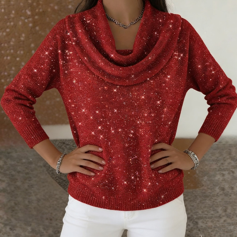 Sparkle Cowl Neck Long Sleeve Top mysite