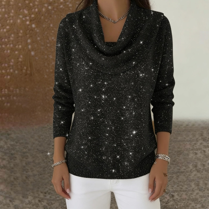 Sparkle Cowl Neck Long Sleeve Top mysite