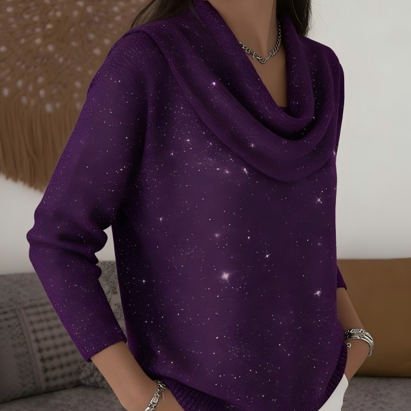 Sparkle Cowl Neck Long Sleeve Top mysite
