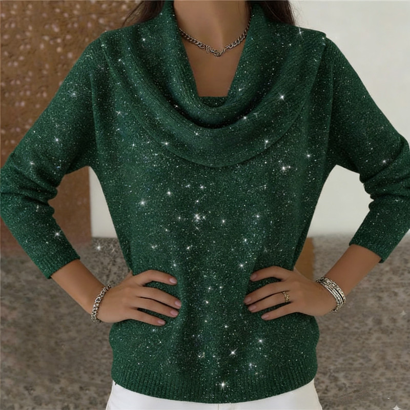 Sparkle Cowl Neck Long Sleeve Top mysite