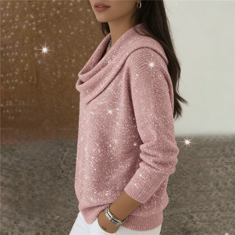 Sparkle Cowl Neck Long Sleeve Top mysite