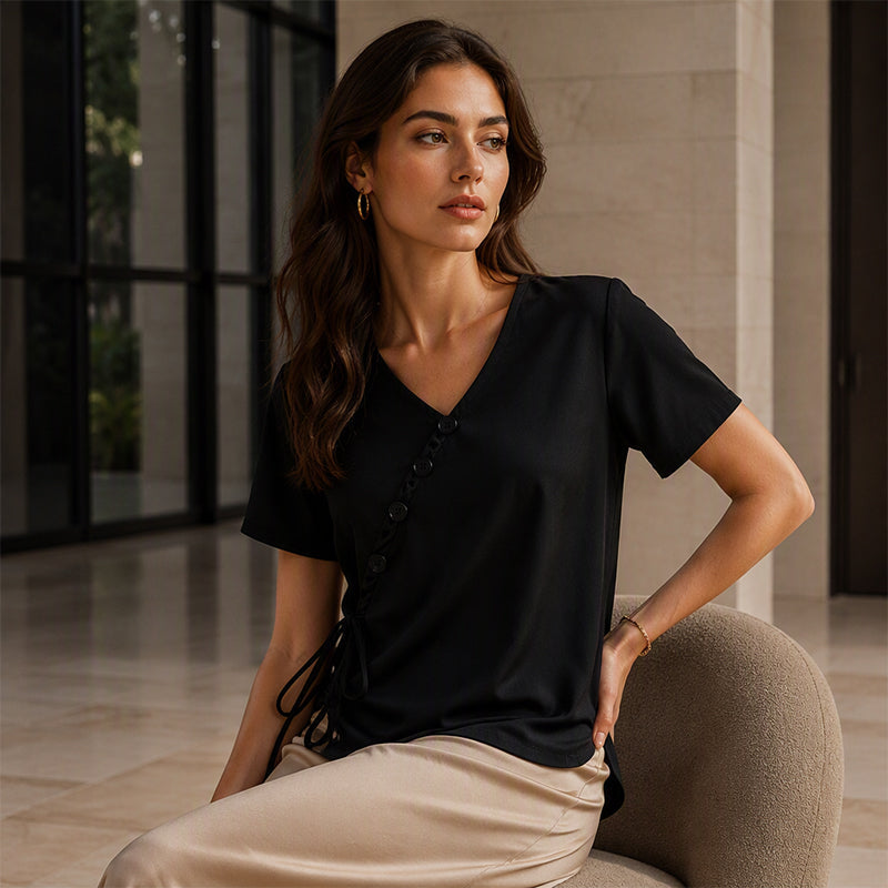 Women's V-Neck Top with Side Tie mysite