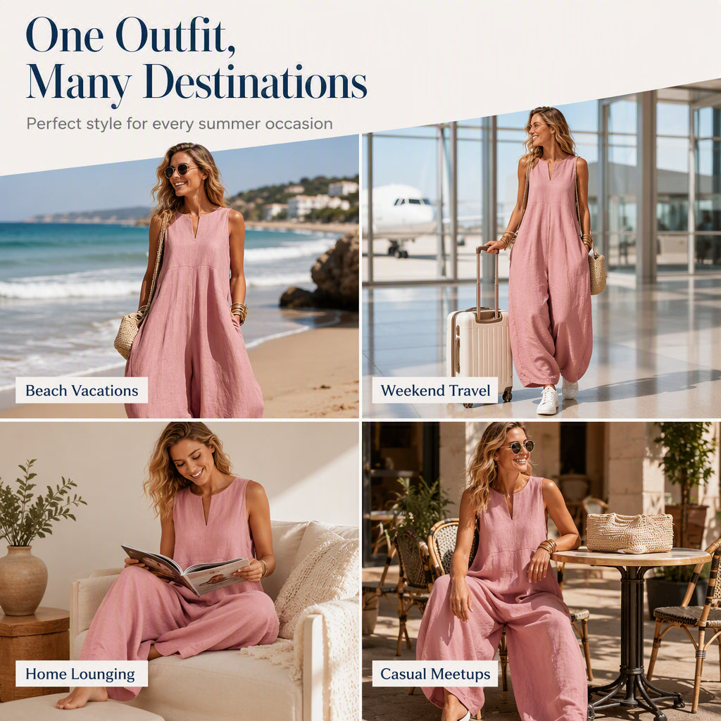 🌸 50% OFF NOW! 🌸Women's Sleeveless V-Neck Wide-Leg Jumpsuit with Pockets mysite