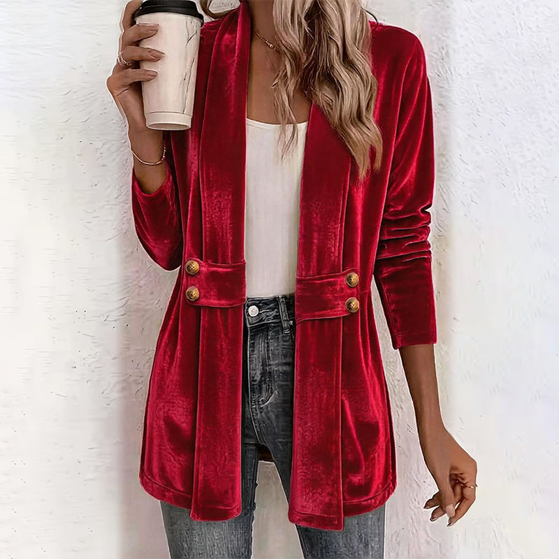 Women's Double-Breasted Velvet Cardigan mysite