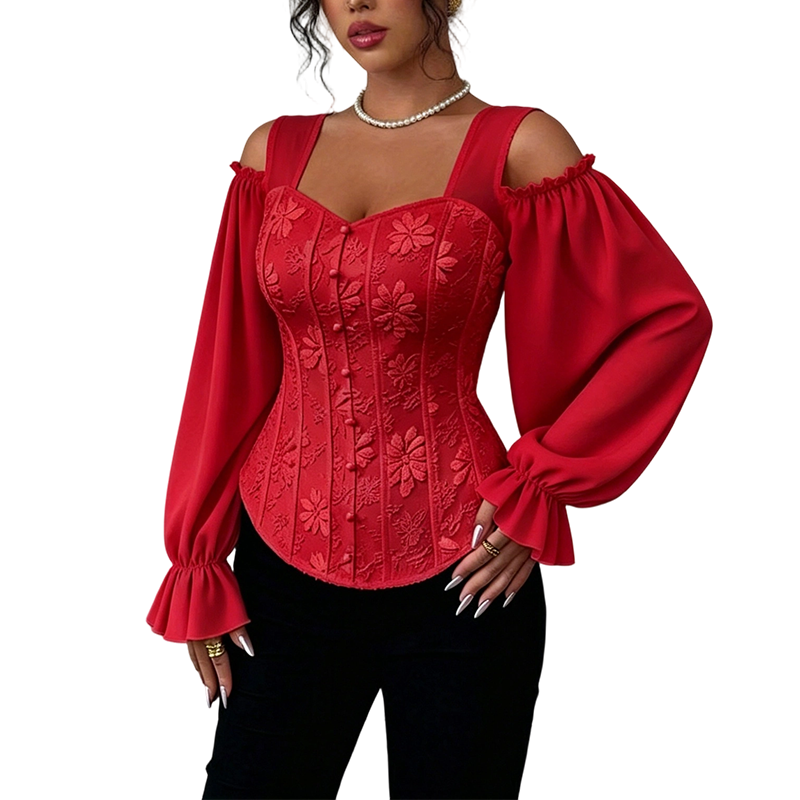 🌸Hot Sale 50% OFF💖Women's Cold Shoulder Floral Jacquard Top mysite