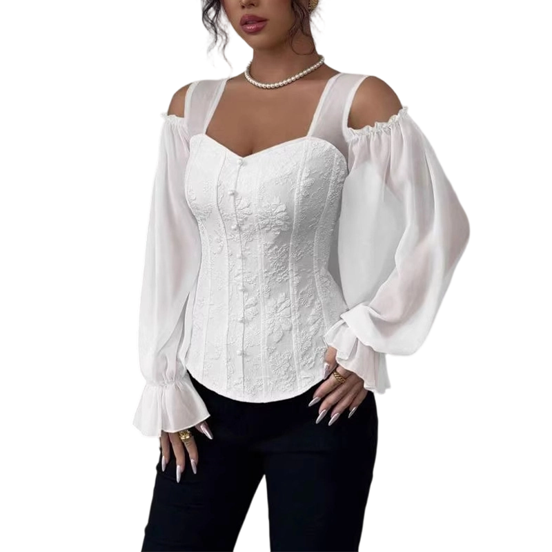 🌸Hot Sale 50% OFF💖Women's Cold Shoulder Floral Jacquard Top mysite