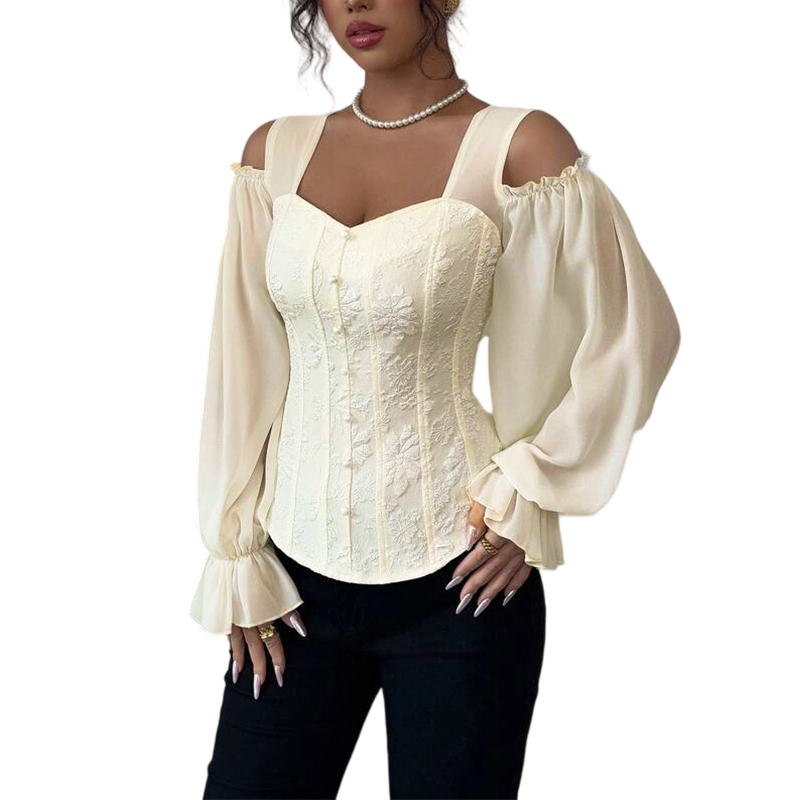 🌸Hot Sale 50% OFF💖Women's Cold Shoulder Floral Jacquard Top mysite