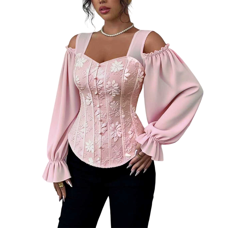 🌸Hot Sale 50% OFF💖Women's Cold Shoulder Floral Jacquard Top mysite