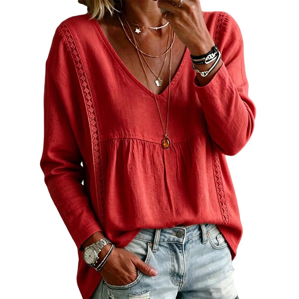Women's Casual V-Neck Long Sleeve Blouse mysite