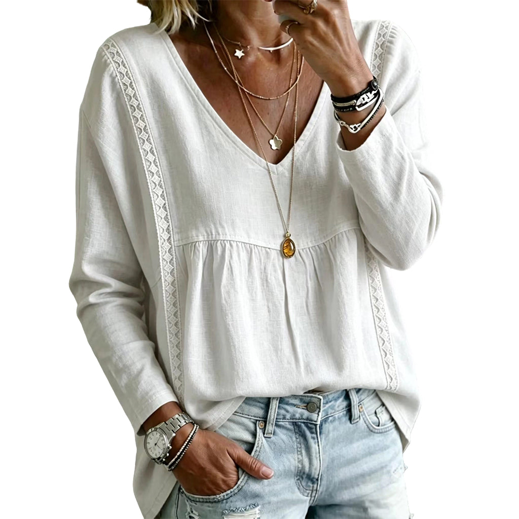 Women's Casual V-Neck Long Sleeve Blouse mysite