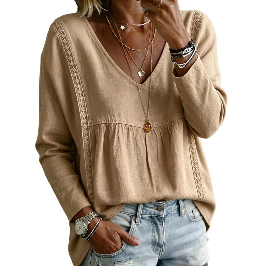 Women's Casual V-Neck Long Sleeve Blouse mysite