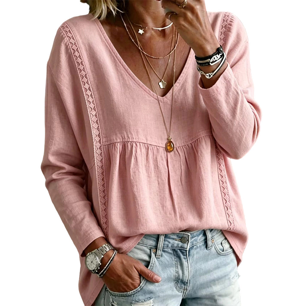 Women's Casual V-Neck Long Sleeve Blouse mysite