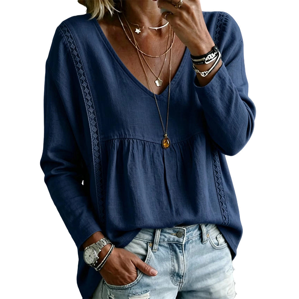 Women's Casual V-Neck Long Sleeve Blouse mysite