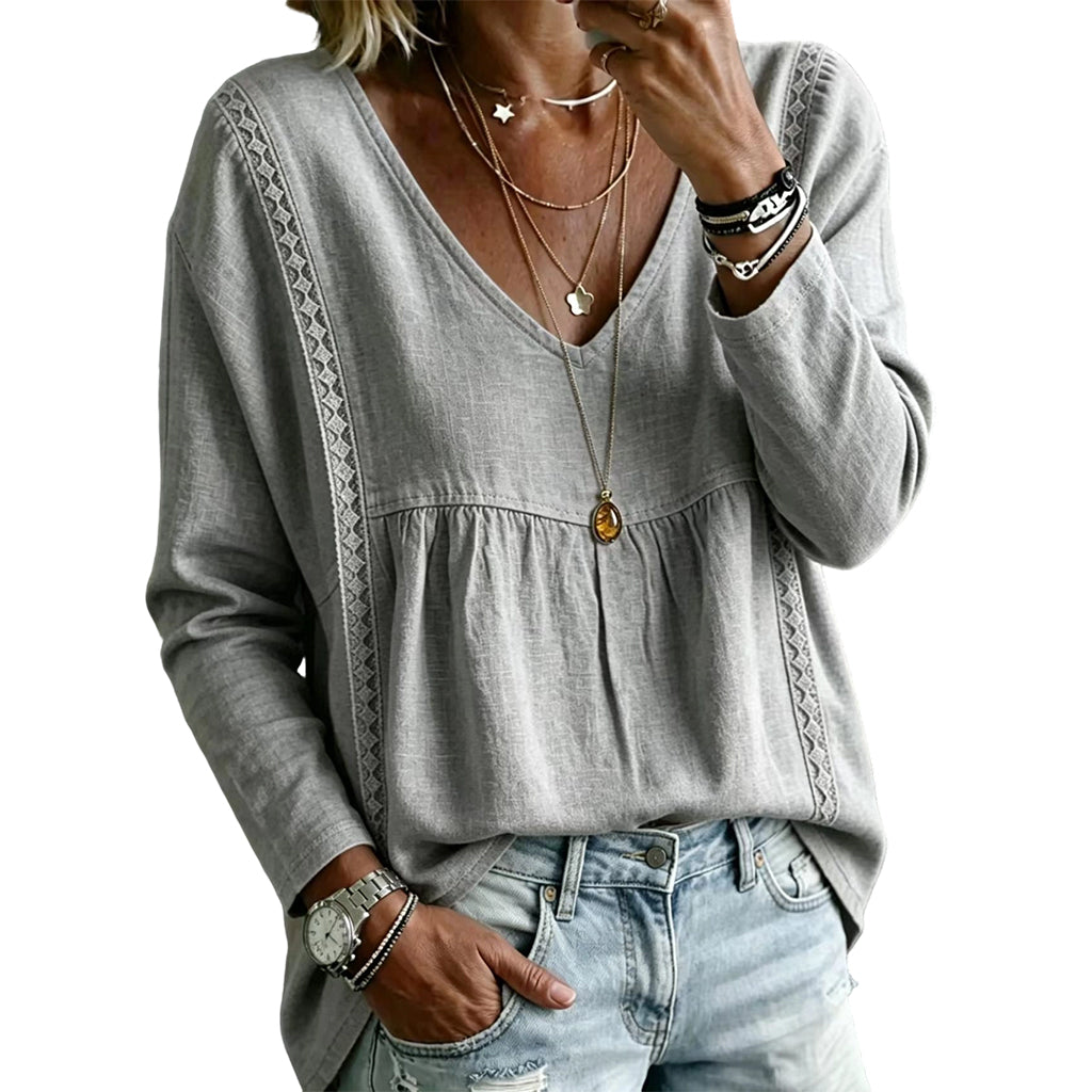 Women's Casual V-Neck Long Sleeve Blouse mysite