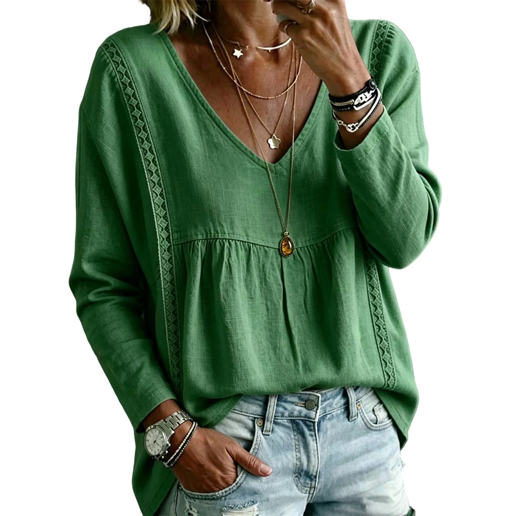 Women's Casual V-Neck Long Sleeve Blouse mysite