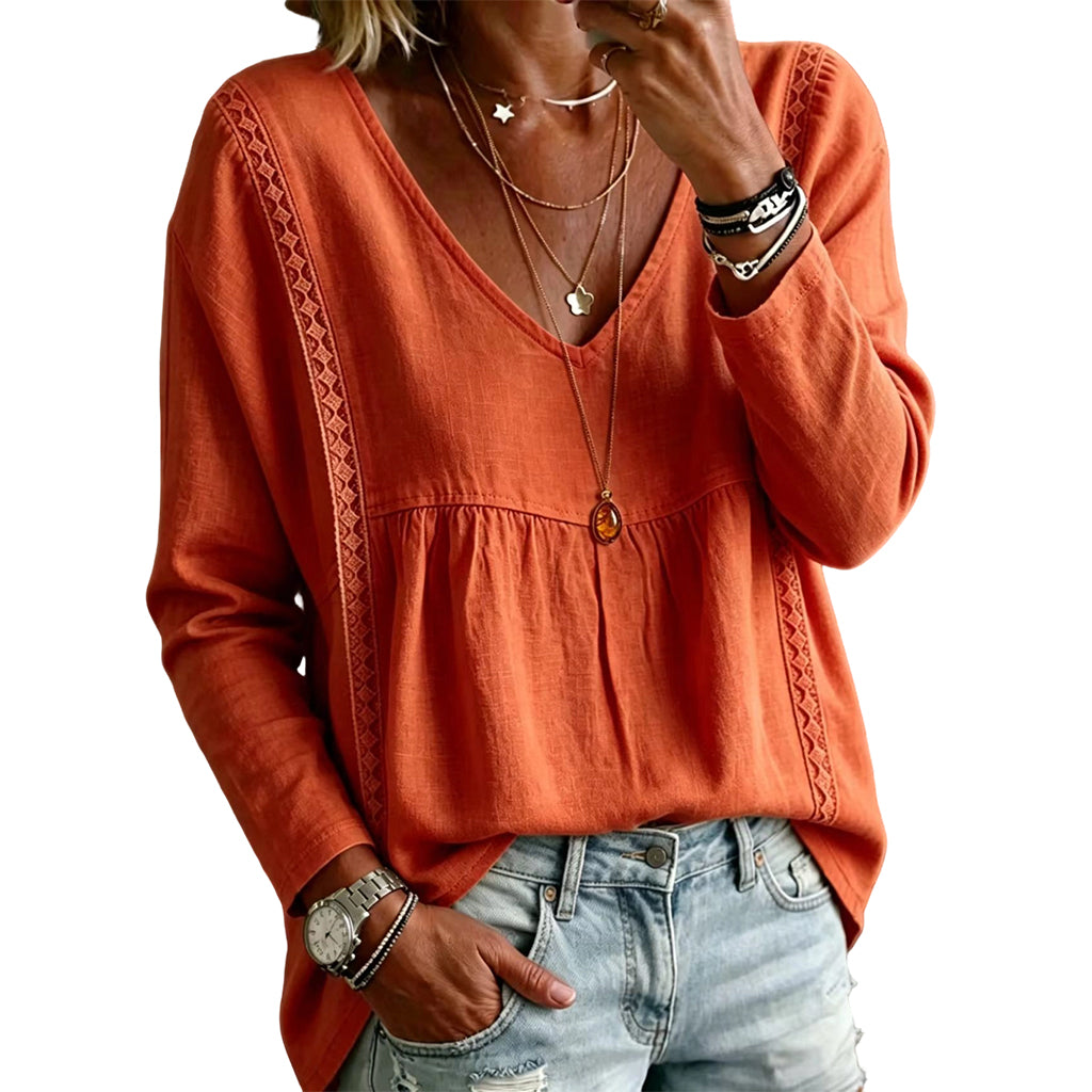 Women's Casual V-Neck Long Sleeve Blouse mysite