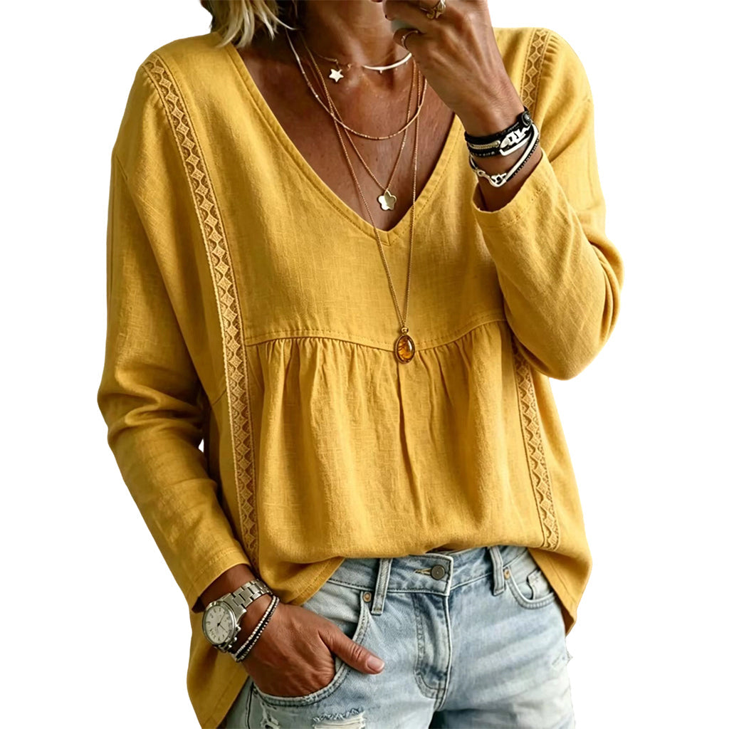 Women's Casual V-Neck Long Sleeve Blouse mysite