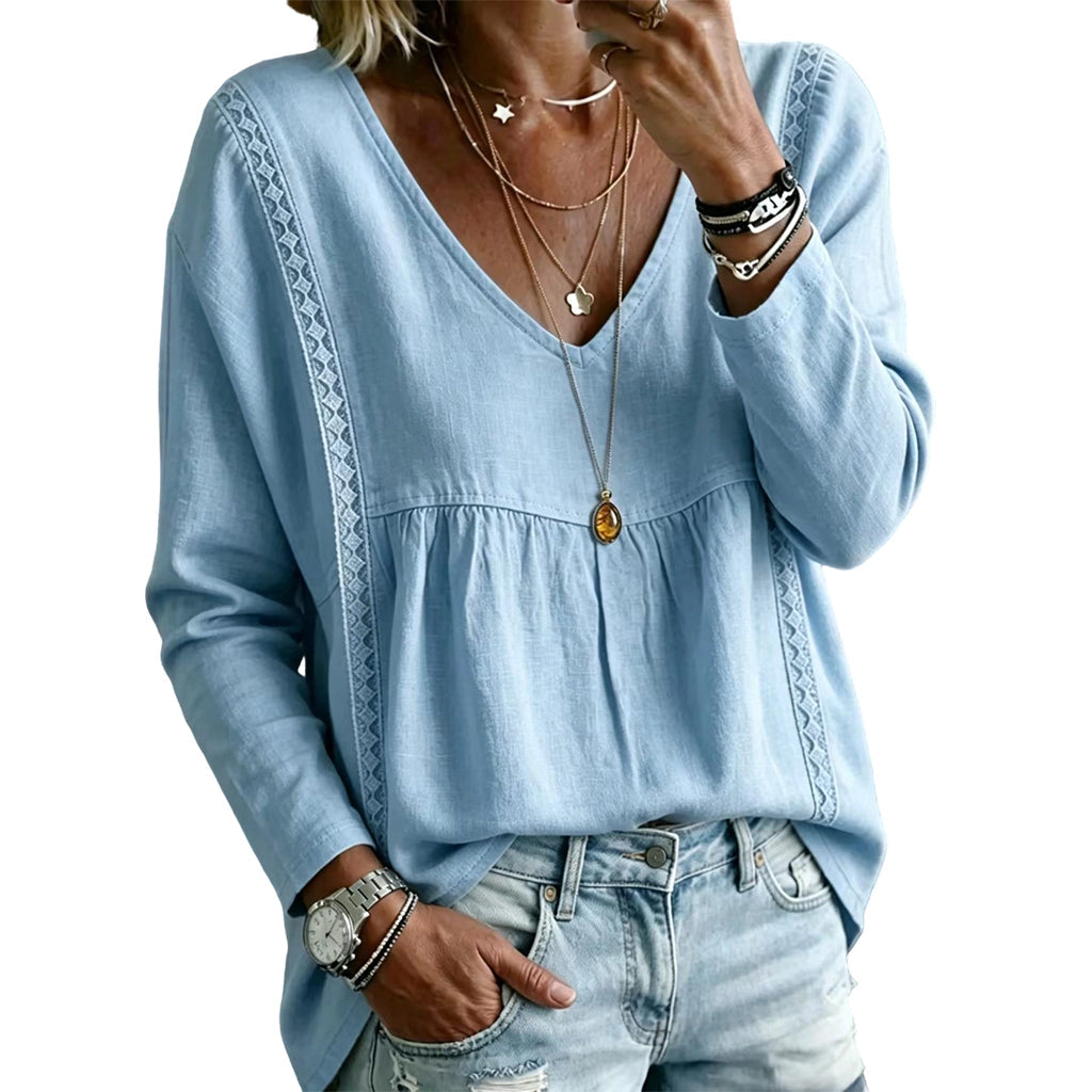 Women's Casual V-Neck Long Sleeve Blouse mysite
