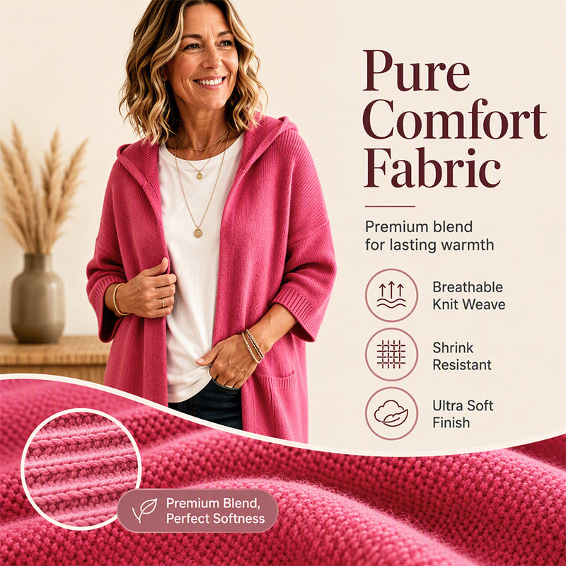 Women's 3/4 Sleeve Hooded Knit Cardigan mysite