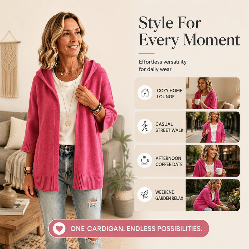 Women's 3/4 Sleeve Hooded Knit Cardigan mysite