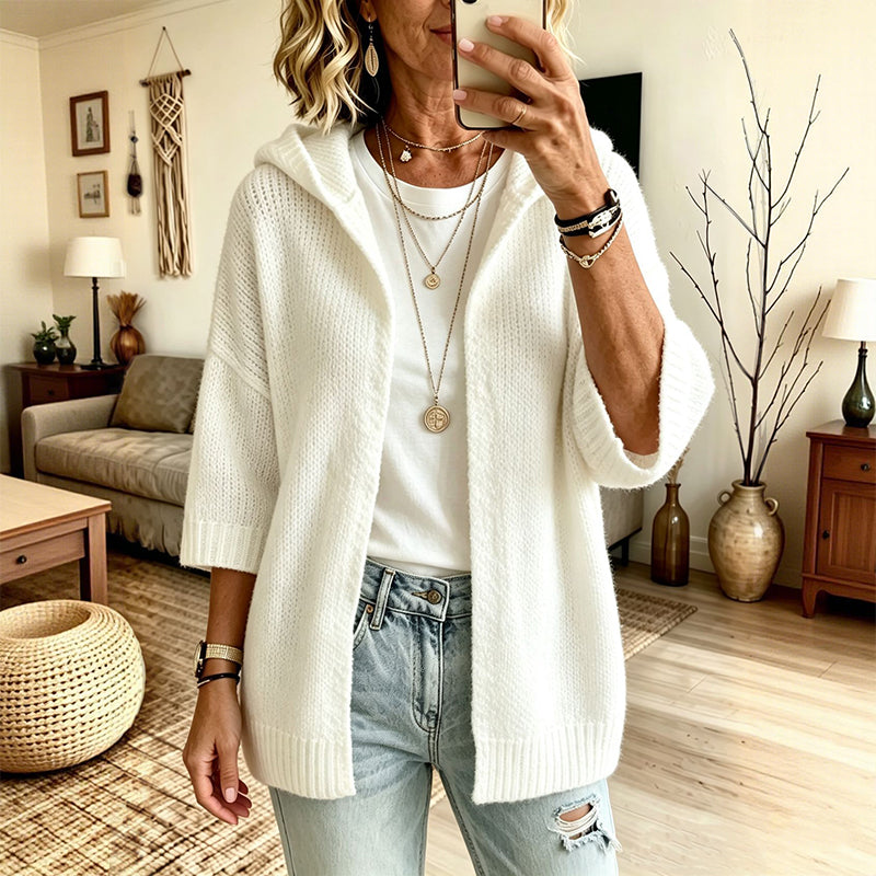 Women's 3/4 Sleeve Hooded Knit Cardigan mysite
