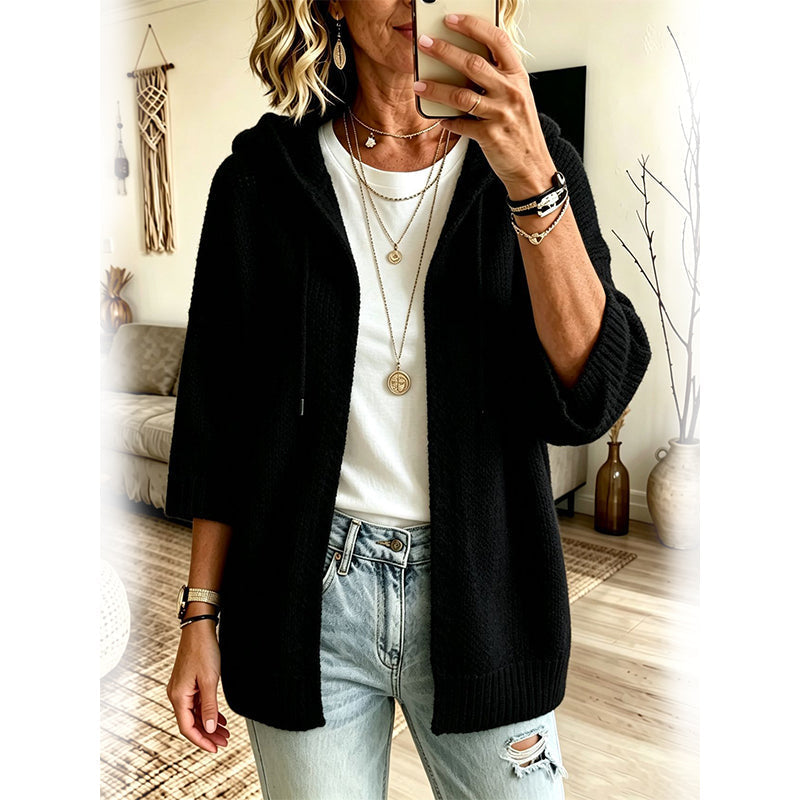 Women's 3/4 Sleeve Hooded Knit Cardigan mysite