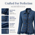 Women's Double Breasted Ruffle Denim Jacket mysite