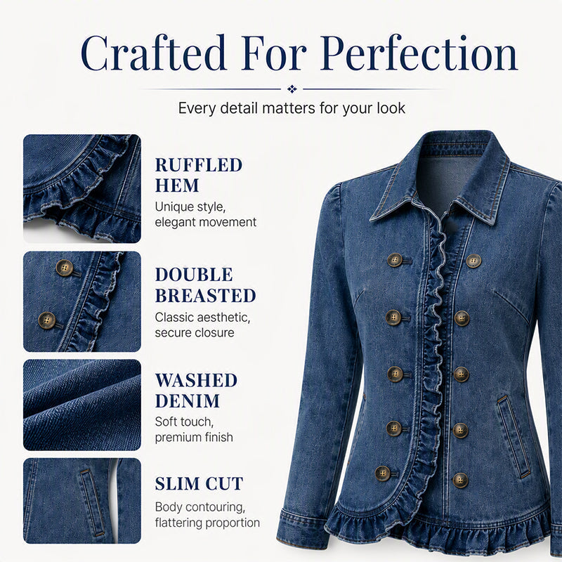 Women's Double Breasted Ruffle Denim Jacket mysite