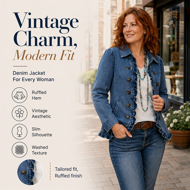 Women's Double Breasted Ruffle Denim Jacket mysite