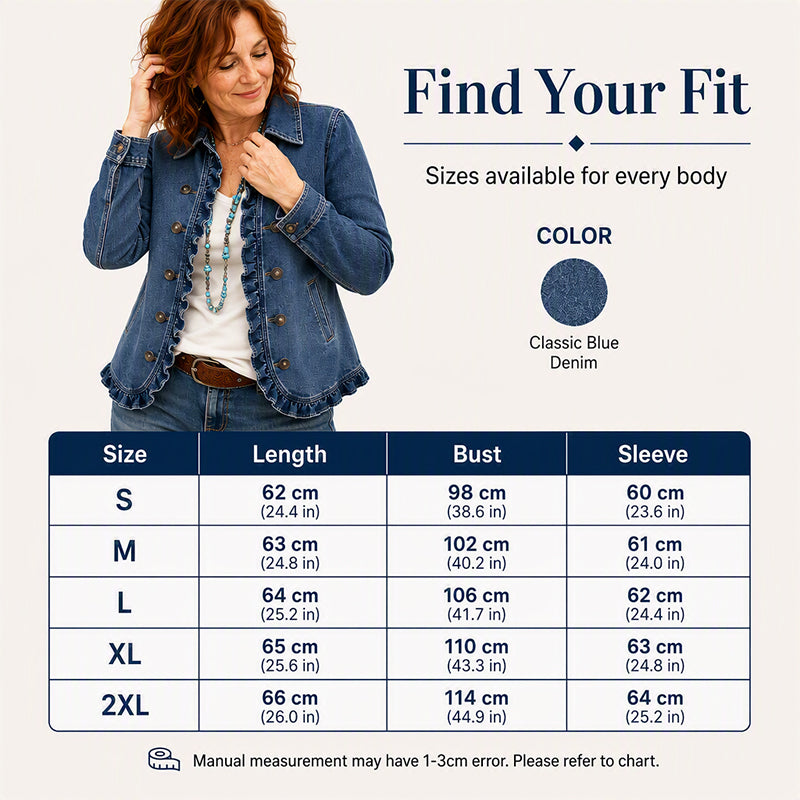 Women's Double Breasted Ruffle Denim Jacket mysite
