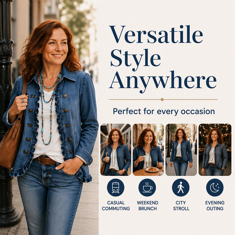 Women's Double Breasted Ruffle Denim Jacket mysite