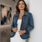 Women's Double Breasted Ruffle Denim Jacket mysite