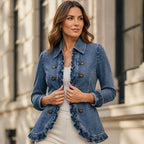 Women's Double Breasted Ruffle Denim Jacket mysite