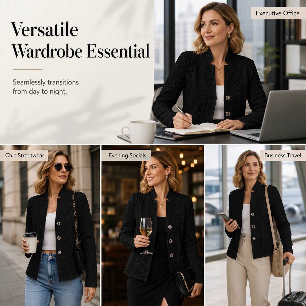 Women's Textured Button Down Blazer Jacket mysite