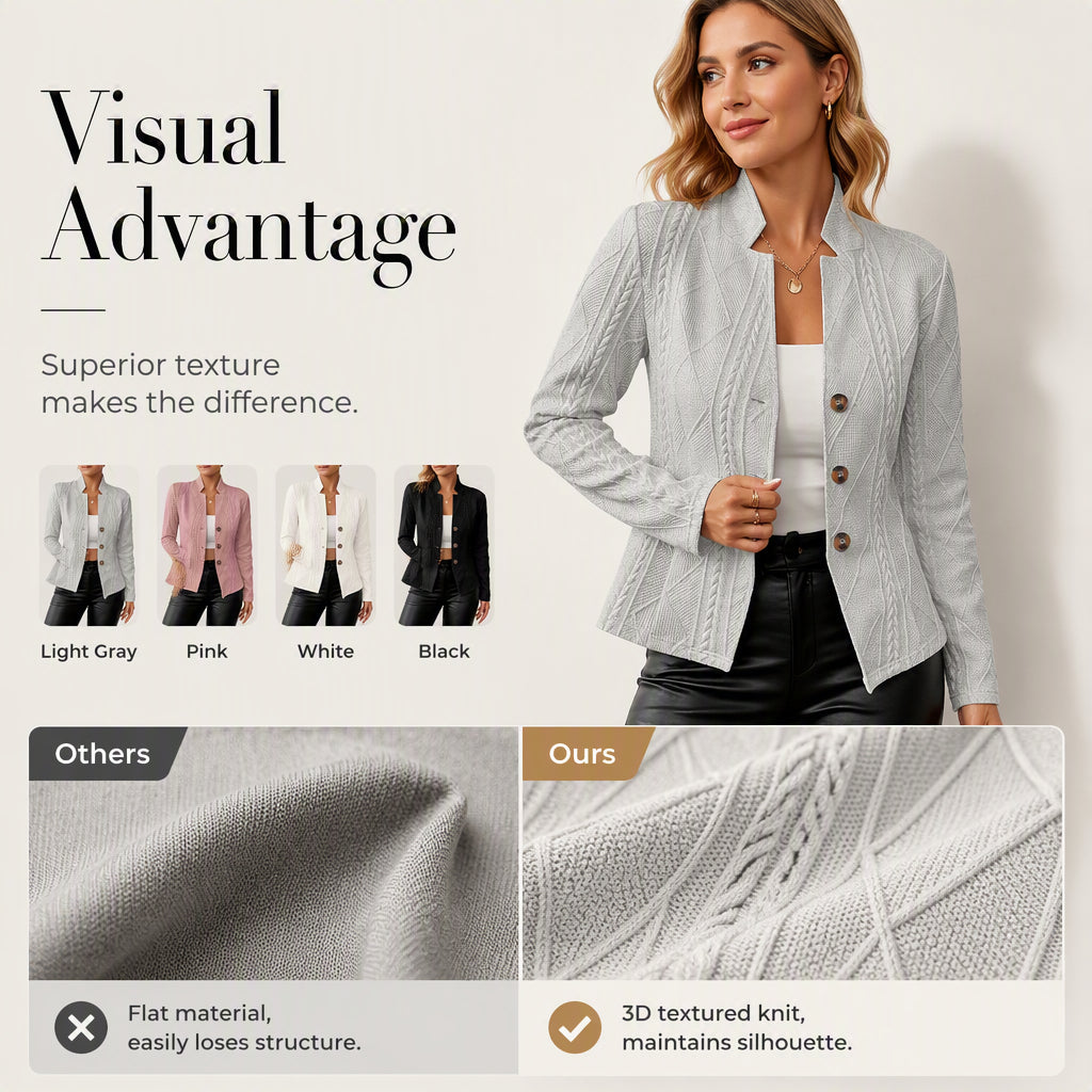 Women's Textured Button Down Blazer Jacket mysite
