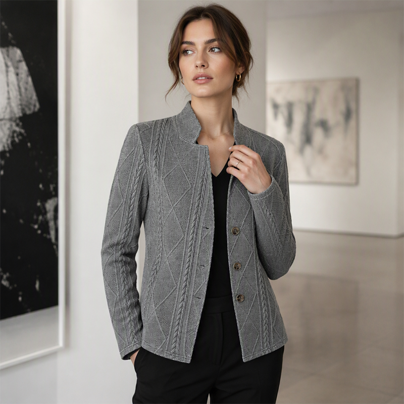 Women's Textured Button Down Blazer Jacket mysite