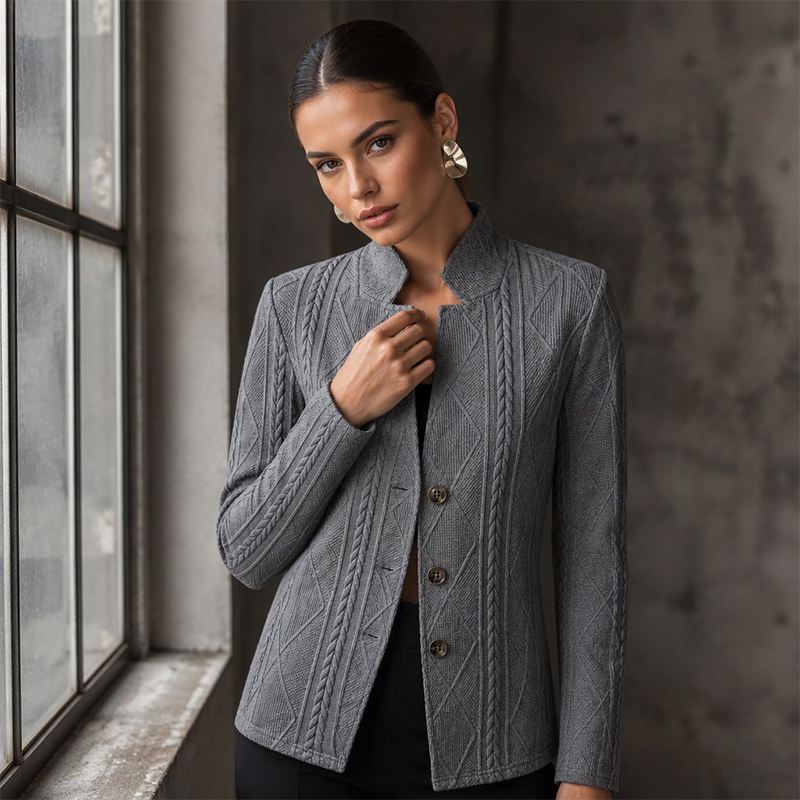 Women's Textured Button Down Blazer Jacket mysite