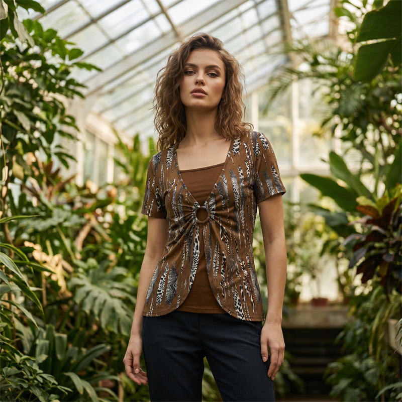 Women's Leopard Print O-Ring Faux Two-Piece T-Shirt mysite