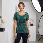 Women's Leopard Print O-Ring Faux Two-Piece T-Shirt mysite